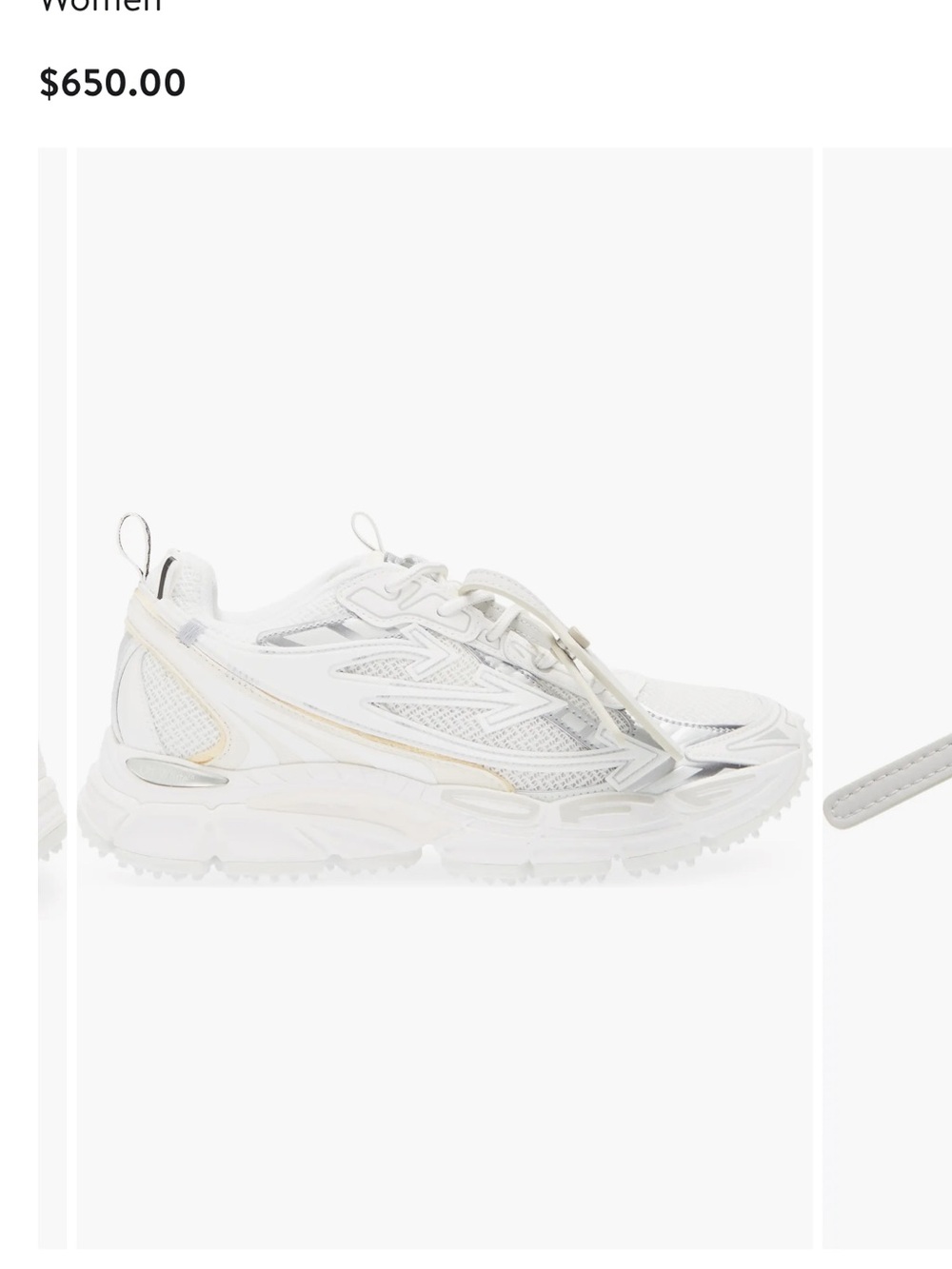 Off-White Women's White Mesh and Silver Accent Low-Top Sneaker